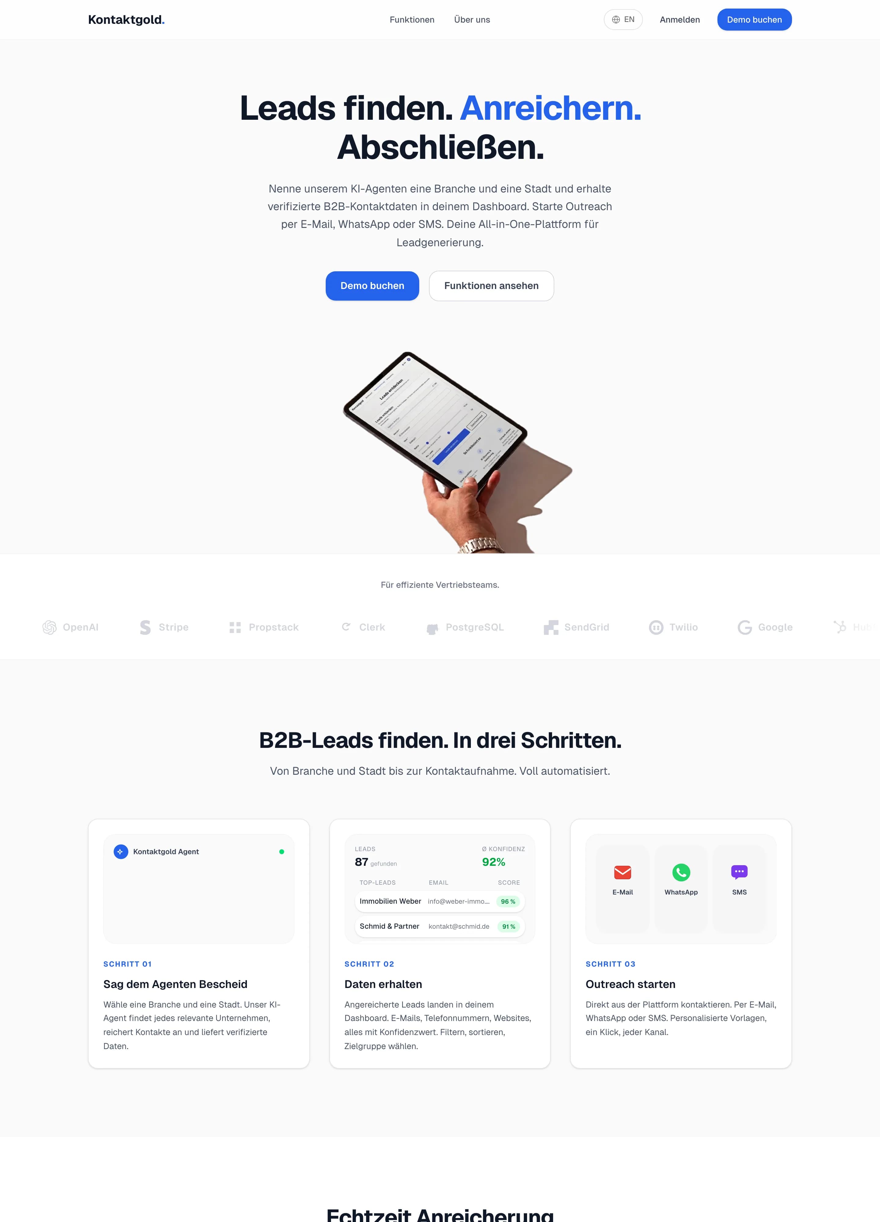 Kontaktgold landing page hero