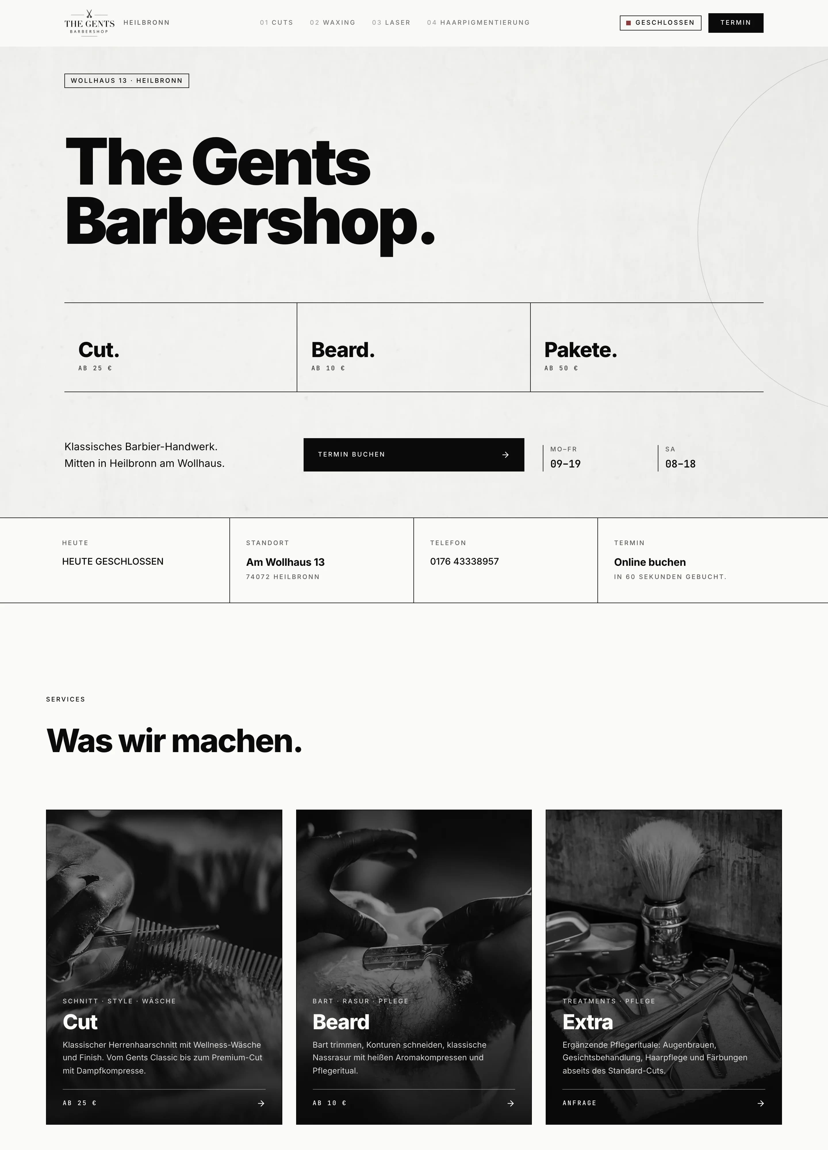 The Gents Barber landing page hero